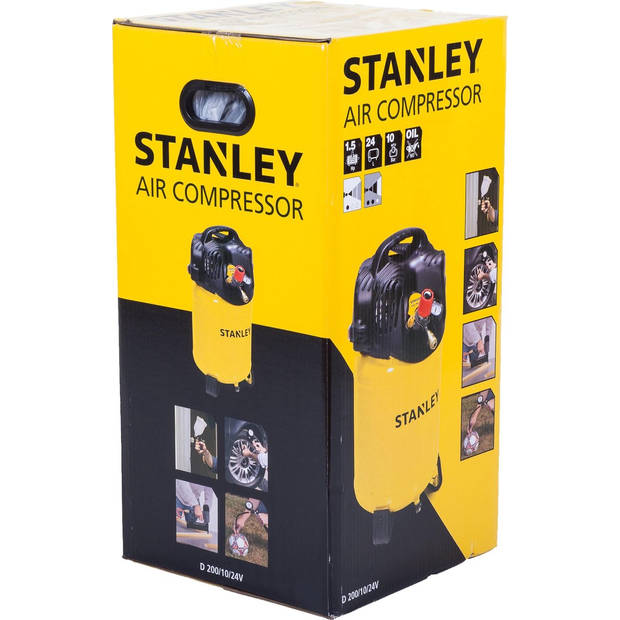 Stanley Compressor DN200/10/24 - Luchtcompressor 10 Bar - 24L - Met Handvat en Anti-Slip Voeten - Olievrij - Geel