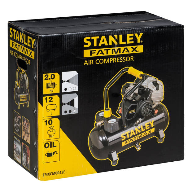 Stanley Compressor HY 227/10/12 FMXCM0 - Luchtcompressor 10Bar - 12L - Geïntegreerd Handvat - Zwart