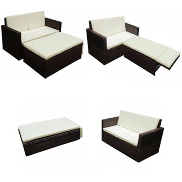 vidaXL 2-delige Loungeset met kussens poly rattan bruin