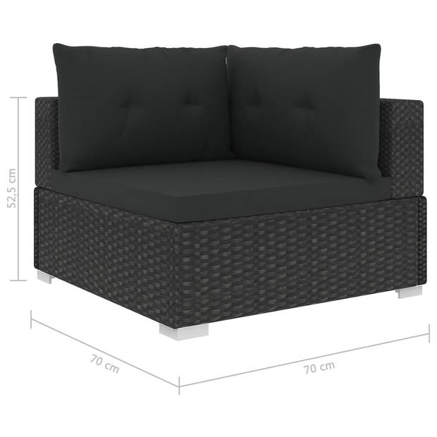 The Living Store Rattan loungeset - 5 hoekbanken + 3 middenbanken + 1 hocker + salontafel - zwart - PE-rattan