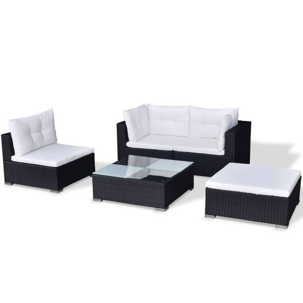 vidaXL 5-delige Loungeset met kussens poly rattan zwart