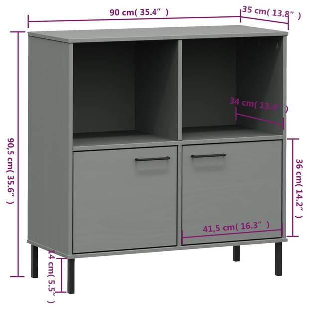 vidaXL Boekenkast met metalen poten OSLO 90x35x90,5 cm hout grijs