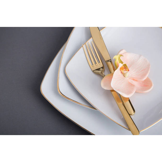 Mariapaula moderna premium 18 delige bordenset porselein met gouden rand Wit/goud