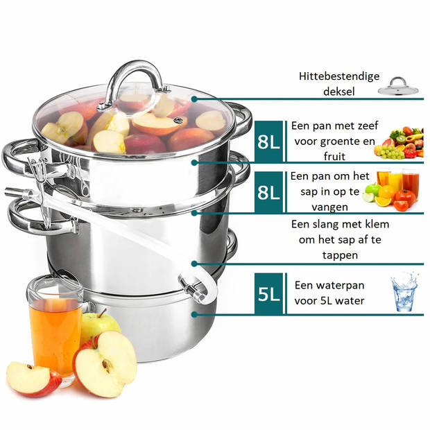 Altom Design professionele 6-delige sapcentrifuge pan/ slowjuicer voor op het fornuis 8L