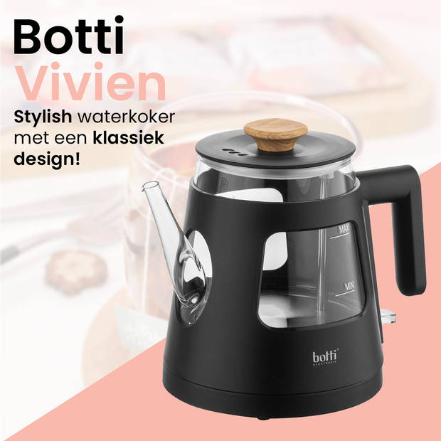 Botti Vivien Professional series glazen waterkoker 0.9L 1000W zwart