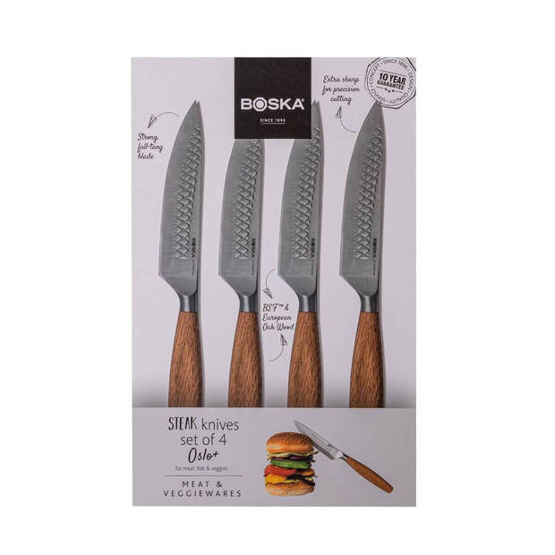 Boska Steakmessenset Oslo+ - 4 Stuks - Multifunctioneel - Non-stick - Eikenhout