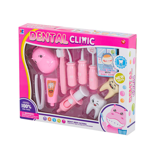 13-delige speelgoed tandarts medische set nijlpaard roze