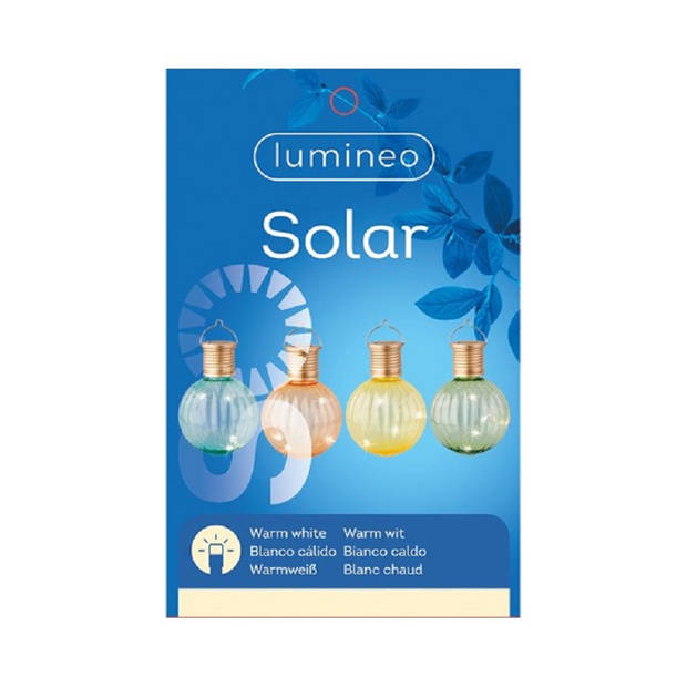 Lampion solar verlichting - set 4x - groen/turquoise/geel/oranje - 11 cm - LED - Lampionnen