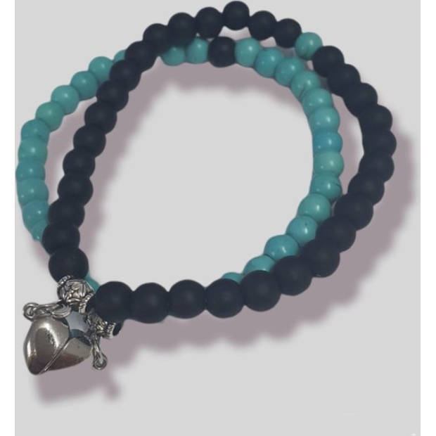 Armband set met magneet Koppel armband Turquoise - Zwart kralen Romantisch cadeau - Vriendschap armband
