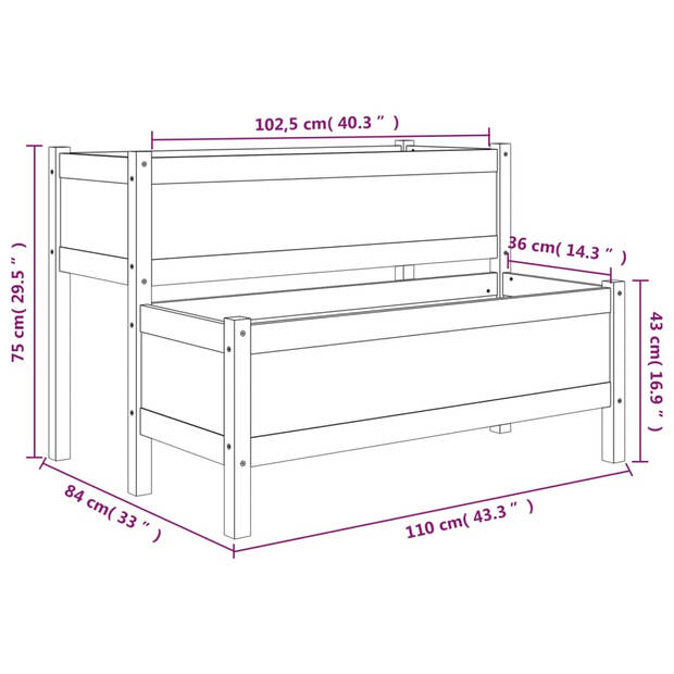 vidaXL Plantenbak 110x84x75 cm massief grenenhout wit