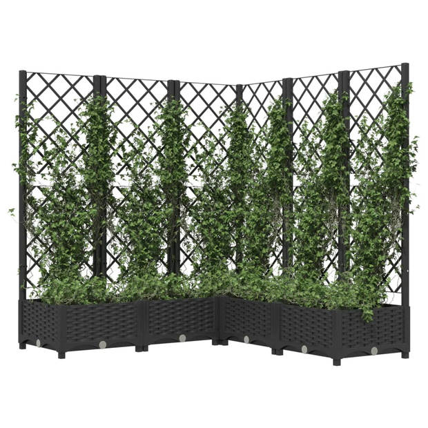 vidaXL Plantenbak met latwerk 120x120x121,5 cm polypropeen zwart