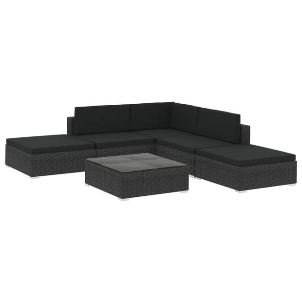 vidaXL 6-delige Loungeset met kussens poly rattan zwart