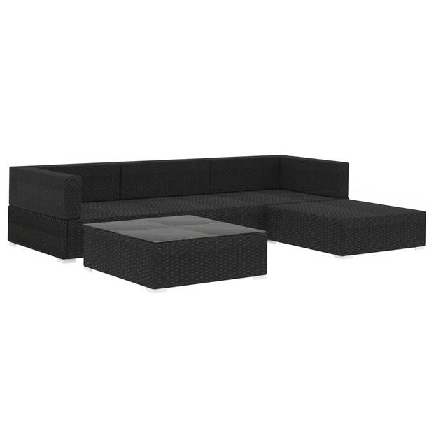 The Living Store Rattan loungeset - Zwart - 2 hoekbanken - 1 middenbank - 1 hocker - salontafel - 70x70x52.5 cm