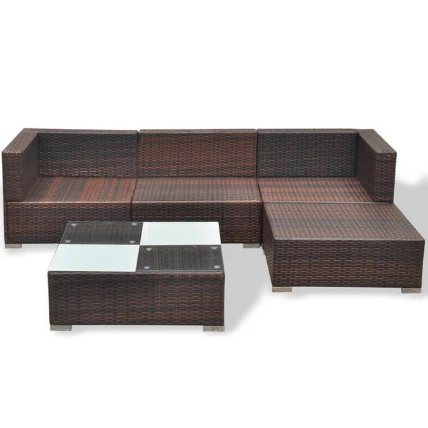 vidaXL 5-delige Loungeset met kussens poly rattan bruin