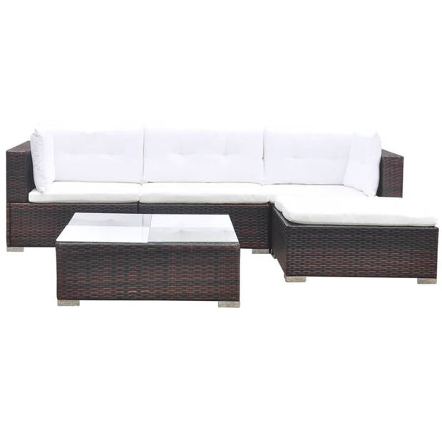 vidaXL 5-delige Loungeset met kussens poly rattan bruin