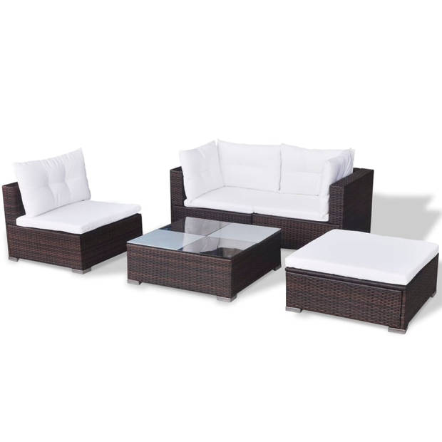 vidaXL 5-delige Loungeset met kussens poly rattan bruin