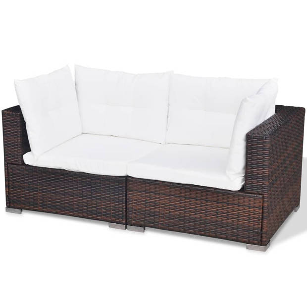 vidaXL 5-delige Loungeset met kussens poly rattan bruin