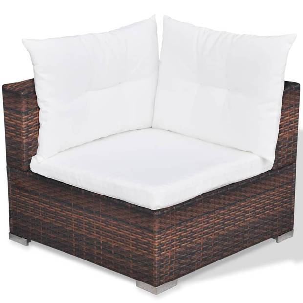 vidaXL 5-delige Loungeset met kussens poly rattan bruin