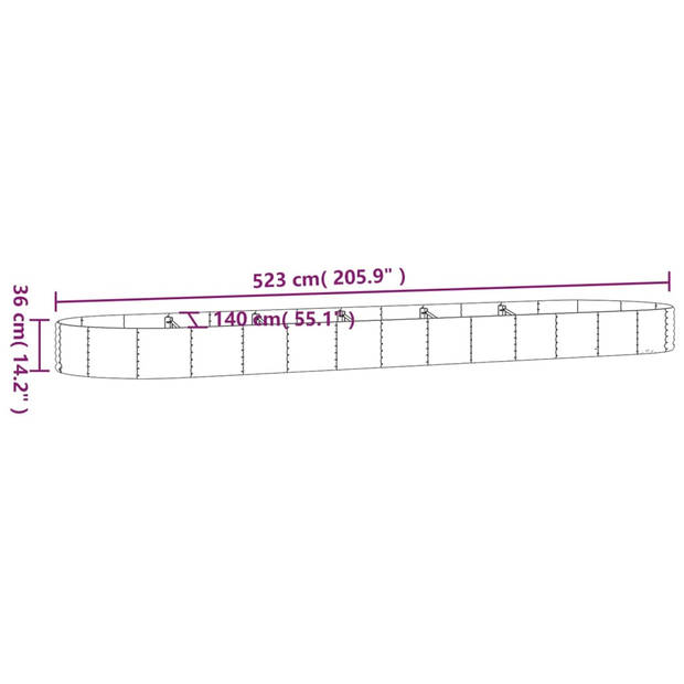 vidaXL Plantenbak 523x140x36 cm gepoedercoat staal zilverkleurig