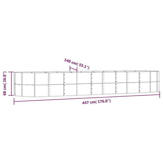 vidaXL Plantenbak 447x140x68 cm gepoedercoat staal grijs