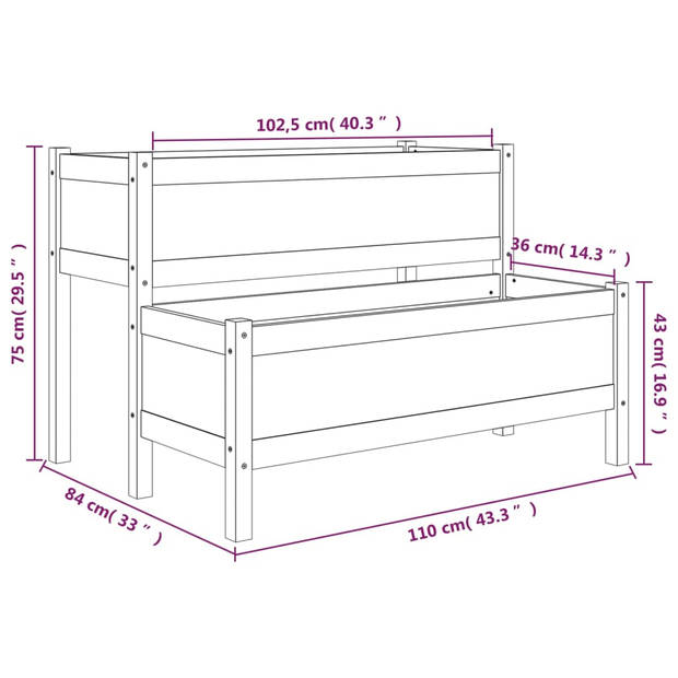 vidaXL Plantenbak 110x84x75 cm massief grenenhout zwart