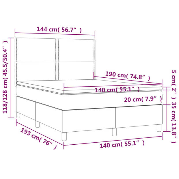 The Living Store Boxspringbed - comfortabele ondersteuning - Bed- lichtgrijs - Afmetingen- 193 x 144 x 118/128 cm -