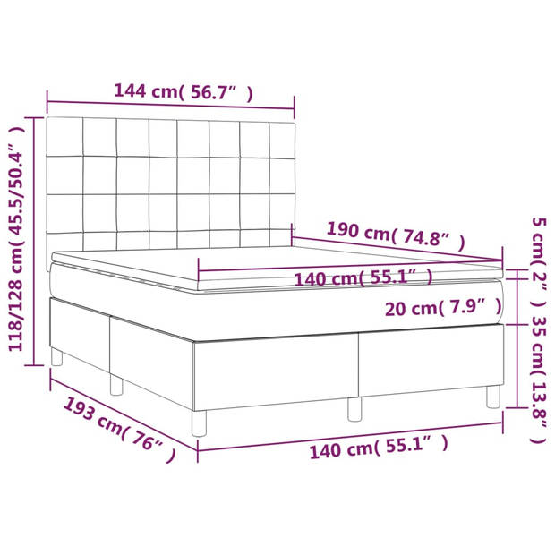 vidaXL Boxspring met matras stof taupe 140x190 cm