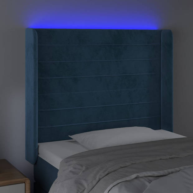 vidaXL Hoofdbord LED 83x16x118/128 cm fluweel donkerblauw