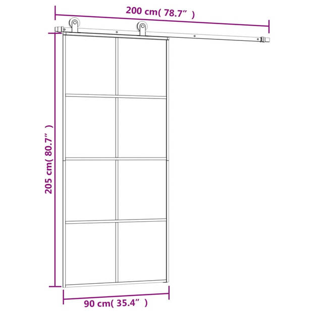 vidaXL Schuifdeur met beslag 90x205 cm ESG-glas en aluminium