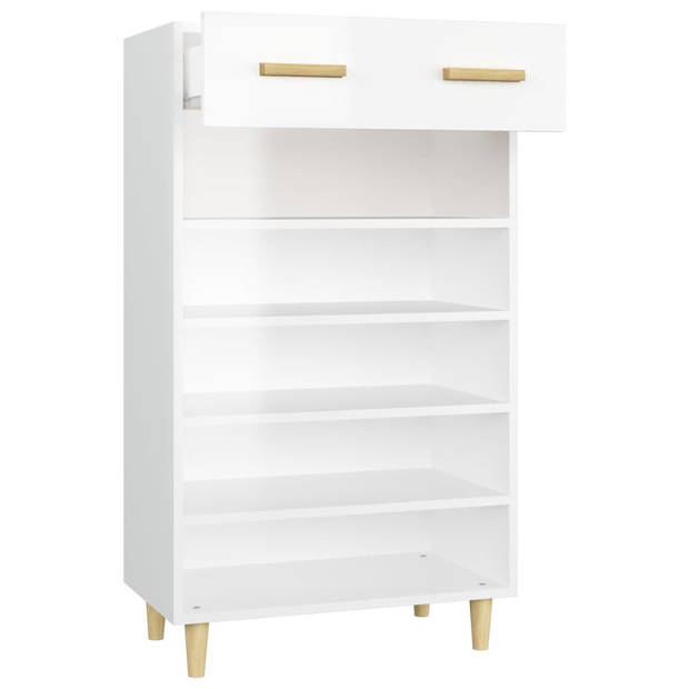 The Living Store Scandinavische Minimalistische Schoenenkast - 60 x 35 x 105 cm - Hoogglans Wit