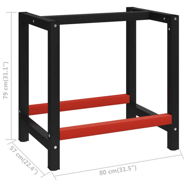 vidaXL Werkbankframe 80x57x79 cm metaal zwart en rood