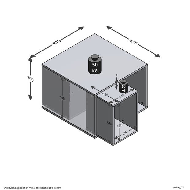 FMD Salontafel met 2 Bijzettafels 67,5x67,5x50 cm wit en betonkleurig