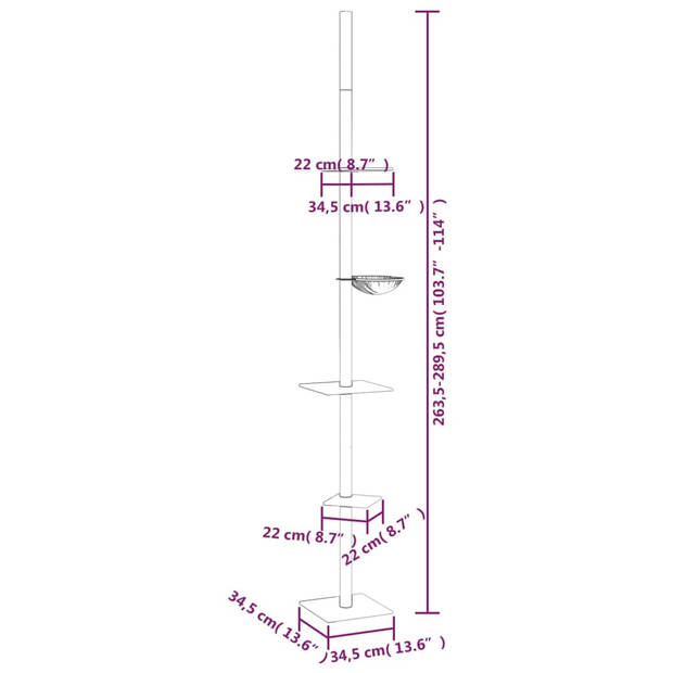 vidaXL Kattenmeubel vloer tot plafond 263,5-289,5 cm crèmekleurig