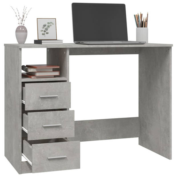 The Living Store Bureau Betongrijs 102x50x76 cm - 3 lades en 1 open vak