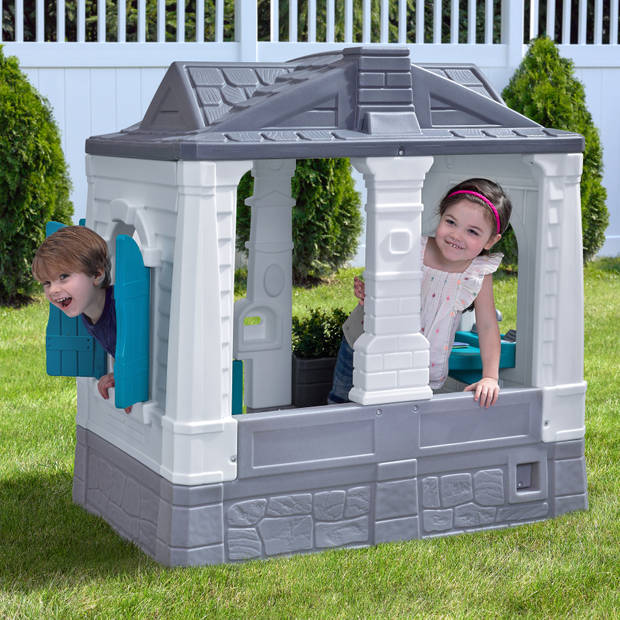 Step2 Neat and Tidy Cottage Speelhuis voor kinderen in grijs & blauw Speelhuisje van plastic / kunststof voor tuin /