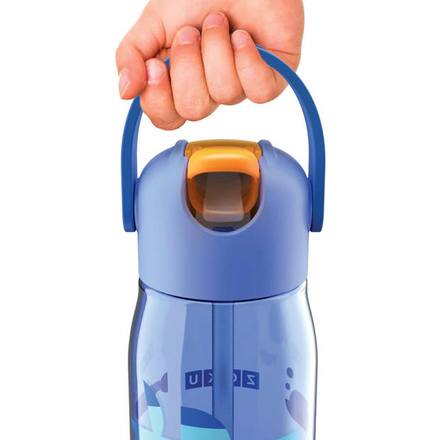 Zoku - Drinkbeker Kids Flip met Rietje 415 ml Shark - Kunststof - Blauw