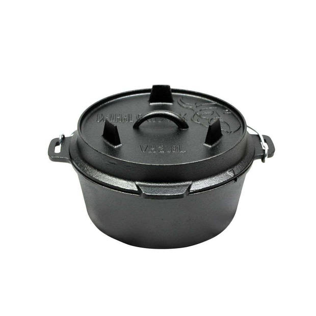 Valhal - Dutch Oven Braadpan Gietijzer Zonder Pootjes 8 Liter - Gietijzer - Zwart