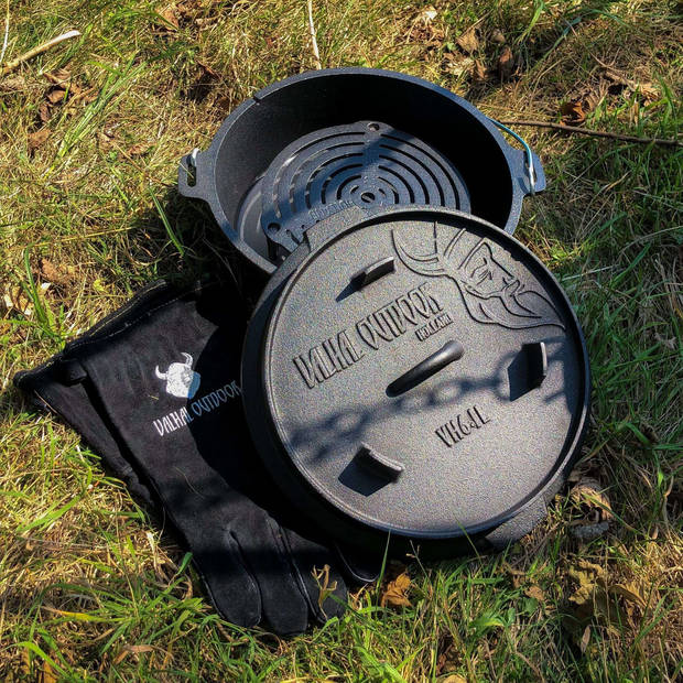 Valhal - Dutch Oven Braadpan Gietijzer Zonder Pootjes 6,1 Liter - Gietijzer - Zwart