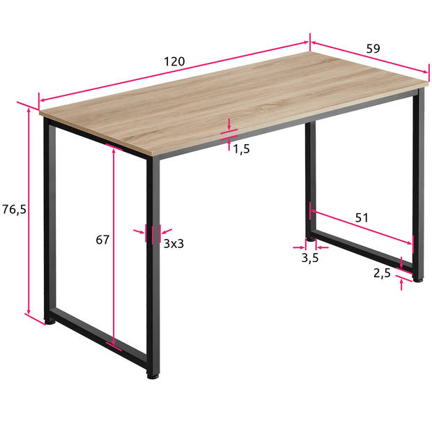 tectake – bureau tafel Flint 120 cm – indutrieel – lichtbruin - 404466