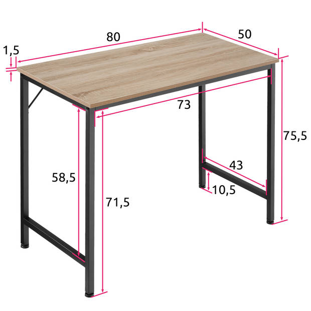 ectake - Bureau Jenkins 80 cm - industrieel - lichtbruin - 404458