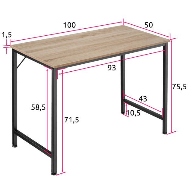 tectake - Bureau Jenkins 100 cm - industrieel - lichtbruin - 404460