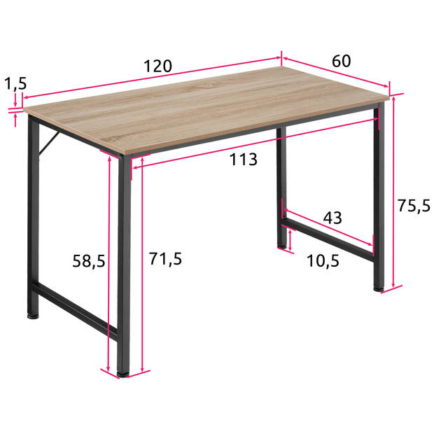 tectake - Bureau Jenkins 120 cm industrieel lichtbruin - 404462