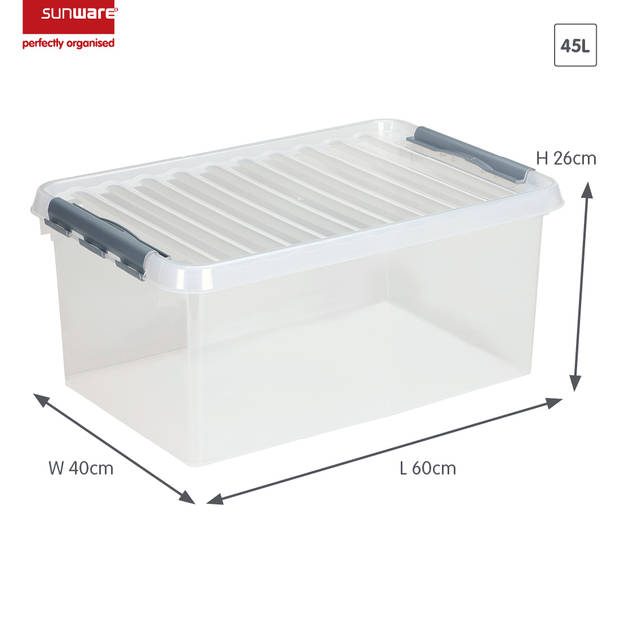 Q-line opbergbox 45L - Set van 4 - Transparant/grijs