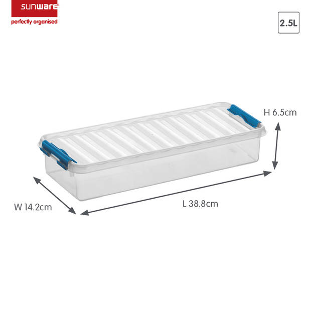 Sunware - Q-line opbergbox 2,5L transparant blauw - 38,8 x 14,2 x 6,5 cm