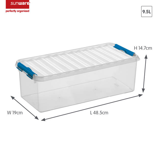 Sunware - Q-line opbergbox 9,5L transparant blauw - 48,5 x 19 x 14,7 cm