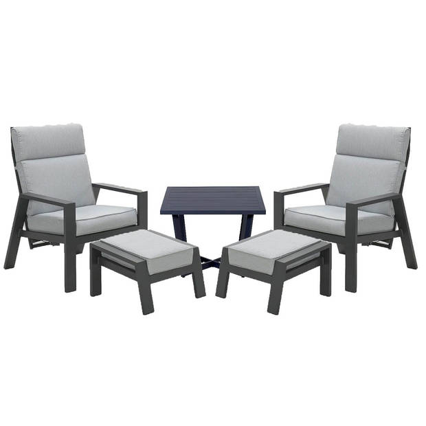 Garden Impressions Lora loungestoelen incl. voetenbank met Kent bijzettafel 47,5x47,5 - licht grijs