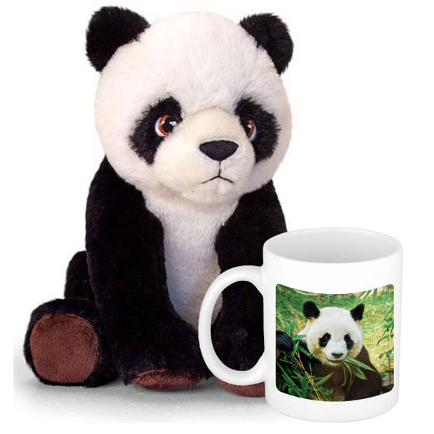 Cadeauset kind - Panda knuffel 25 cm en Drinkbeker/mol Panda 300 ml - Knuffeldier