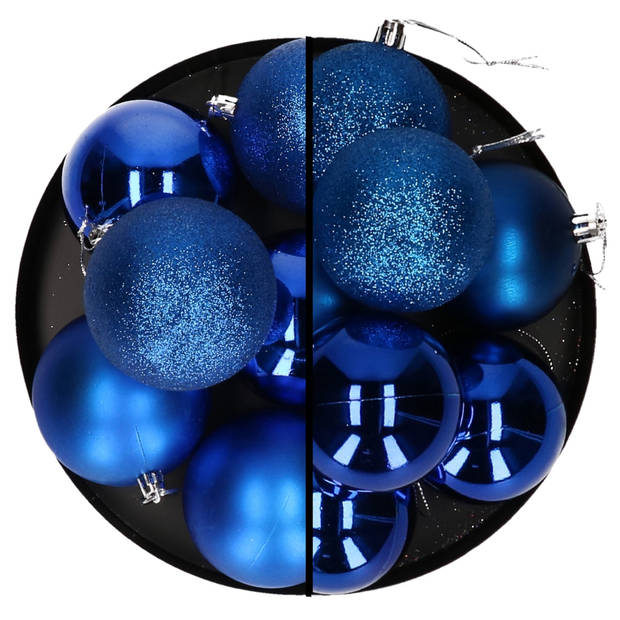 Kerstballen 18x stuks blauw 6 en 8 cm kunststof - Kerstbal