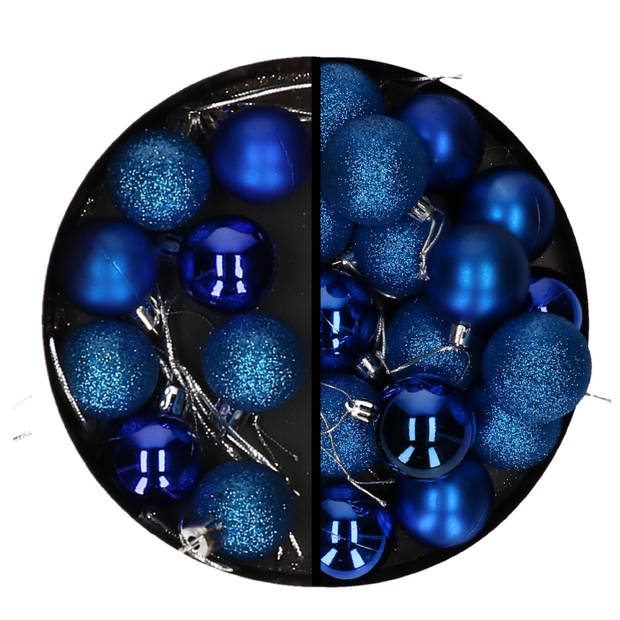 Kerstballen 20x stuks blauw 3 en 4 cm kunststof - Kerstbal