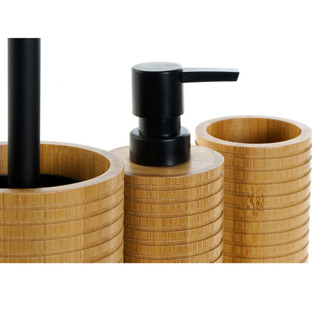 WC/Toiletborstel met zeeppompje/beker - naturel/zwart - bamboe hout - Toiletborstels